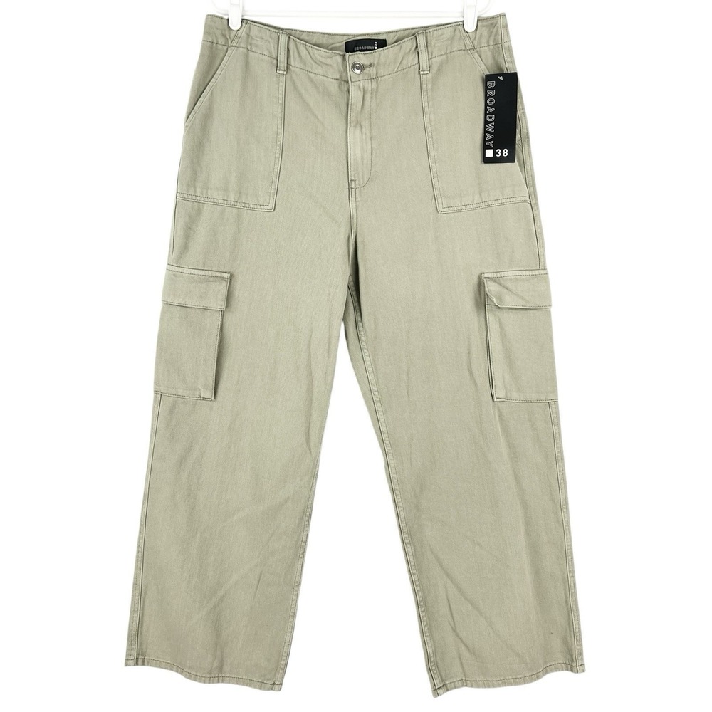 Broadway 38 Women's Wide Leg Green Cargo Pants Size 4 High Rise Cotton NWT